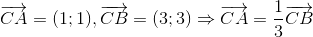 overrightarrow{CA}=(1;1),overrightarrow{CB}=(3;3)Rightarrow overrightarrow{CA}=frac{1}{3}overrightarrow{CB}