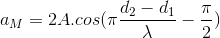 a_{M}= 2A.cos(\pi \frac{d_{2}-d_{1}}{\lambda }-\frac{\pi }{2})