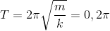 T=2\pi \sqrt{\frac{m}{k}} =0,2\pi