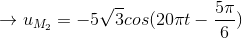 \rightarrow u_{M_{2}} =- 5\sqrt{3} cos (20\pi t -\frac{5\pi }{6})