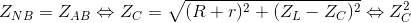 Z_{NB}=Z_{AB}\Leftrightarrow Z_{C}=\sqrt{(R+r)^{2}+ (Z_{L}-Z_{C})^{2}}\Leftrightarrow Z_{C}^{2}