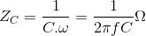 Z_{C}=\frac{1}{C.\omega }=\frac{1}{2\pi fC}\Omega