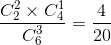 \frac{C_{2}^{2}\times C_{4}^{1}}{C_{6}^{3}}=\frac{4}{20}