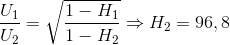 \frac{U_{1}}{U_{2}}=\sqrt{\frac{1-H_{1}}{1-H_{2}}}\Rightarrow H_{2}=96,8