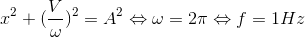 x^{2}+(\frac{V}{\omega })^{2}=A^{2}\Leftrightarrow \omega =2\pi \Leftrightarrow f=1Hz