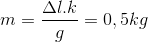 m=\frac{\Delta l.k}{g}=0,5kg