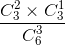 \frac{C_{3}^{2}\times C_{3}^{1}}{C_{6}^{3}}