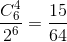 \frac{C_{6}^{4}}{2^{6}}=\frac{15}{64}