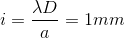 i = \frac{\lambda D}{a}=1mm