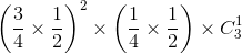 \left ( \frac{3}{4}\times \frac{1}{2} \right )^{2}\times \left ( \frac{1}{4}\times \frac{1}{2} \right )\times C_{3}^{1}