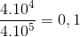 \frac{4.10^{4}}{4.10^{5}}=0,1