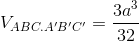 V_{ABC.A'B'C'}=\frac{3a^3}{32}