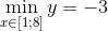 \min_{x \in [1;8]}y=-3