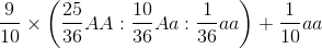 \frac{9}{10}\times \left ( \frac{25}{36}AA:\frac{10}{36}A a:\frac{1}{36}a a \right )+\frac{1}{10}aa