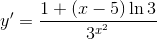 y'=\frac{1+(x-5)\ln3}{3^{x^2}}