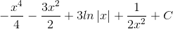 -\frac{x^{4}}{4}-\frac{3x^{2}}{2}+3ln\left | x \right |+\frac{1}{2x^{2}}+C
