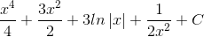 \frac{x^{4}}{4}+\frac{3x^{2}}{2}+3ln\left | x \right |+\frac{1}{2x^{2}}+C