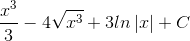 \frac{x^{3}}{3}-4\sqrt{x^{3}}+3ln\left | x \right |+C