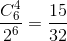 \frac{C_{6}^{4}}{2^6}=\frac{15}{32}