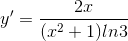 y'=\frac{2x}{(x^{2}+1)ln3}