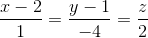 \frac{x-2}{1}=\frac{y-1}{-4}=\frac{z}{2}
