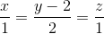\frac{x}{1}=\frac{y-2}{2}=\frac{z}{1}