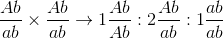$${{Ab} \over {ab}} \times {{Ab} \over {ab}} \to 1{{Ab} \over {Ab}}:2{{Ab} \over {ab}}:1{{ab} \over {ab}}$$