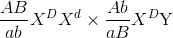 $${{AB} \over {ab}}{X^D}{X^d}{\rm{ }} \times {{Ab} \over {aB}}{X^D}{\rm{Y }}$$