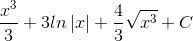 \frac{x^{3}}{3}+3ln\left | x \right |+\frac{4}{3}\sqrt{x^{3}}+C