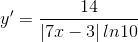 y'=\frac{14}{\left | 7x-3 \right |ln10}