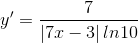 y'=\frac{7}{\left | 7x-3 \right |ln10}