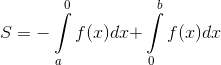 S = - \int\limits_a^0 {f(x)dx + } \int\limits_0^b {f(x)dx}