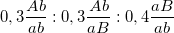 \small 0,3\frac{{Ab}}{{ab}}:0,3\frac{{Ab}}{{aB}}:0,4\frac{{aB}}{{ab}}