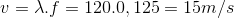 v = \lambda .f = 120.0,125 = 15m/s