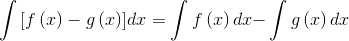 $$\int {\left[ {f\left( x \right) - g\left( x \right)} \right]} dx = \int {f\left( x \right)dx - } \int {g\left( x \right)dx} $$