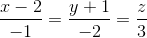 $${{x - 2} \over { - 1}} = {{y + 1} \over { - 2}} = {z \over 3}$$