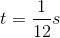 t = {1 \over {12}}s