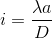 i = {{\lambda a} \over D}
