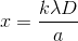 x = {{k\lambda D} \over a}