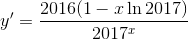 y'=\frac{2016(1-x \ln 2017)}{2017^x }