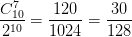 \dpi{100} {{C_{10}^7} \over {{2^{10}}}} = {{120} \over {1024}} = {{30} \over {128}}