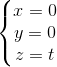\left\{\begin{matrix}x=0 \\y=0 \\z=t \end{matrix}\right.