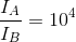 {{{I_A}} \over {{I_B}}} = {10^4}