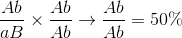 {{Ab} \over {aB}} \times {{Ab} \over {Ab}} \to {{Ab} \over {Ab}} = 50\%