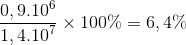 {{{{0,9.10}^6}} \over {{{1,4.10}^7}}} \times 100\% = 6,4\%