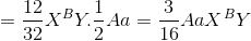 = {{12} \over {32}}{X^B}Y.{1 \over 2}Aa = {3 \over {16}}Aa{X^B}Y