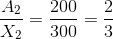 {{{A_2}} \over {{X_2}}} = {{200} \over {300}} = {2 \over 3}