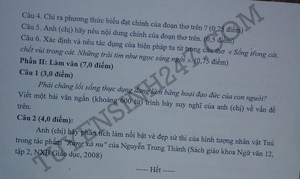 De thi thu THPT Quoc gia mon Van lan 3 nam 2016 - THPT chuyen Khoa hoc tu nhien