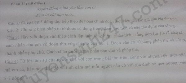 De thi thu vao lop 10 mon Van THPT chuyen Nguyen Hue 2016 - Lan 2
