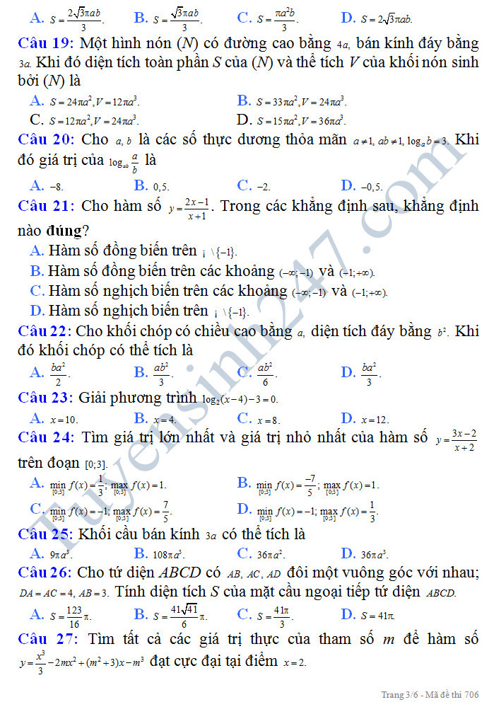 De thi hoc ki 1 mon Toan 12 - So GD&DT Binh Thuan nam 2016-2017